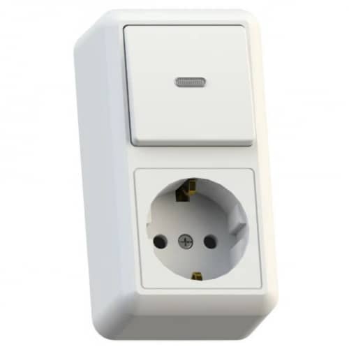 Купить Блок розетки с выключателем Кунцево-Электро Оптима БКВР-432 одноклавишный белый по низкой цене