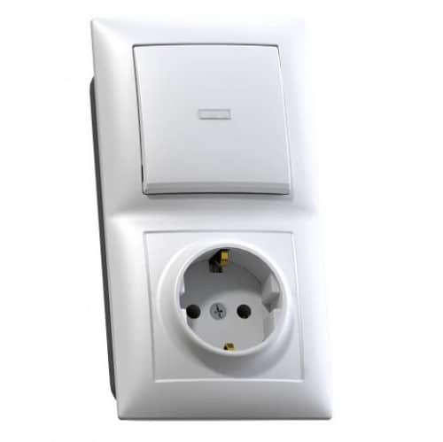 Купить Блок розетки с выключателем Кунцево-Электро Селена БКВР-420 одноклавишный белый по низкой цене