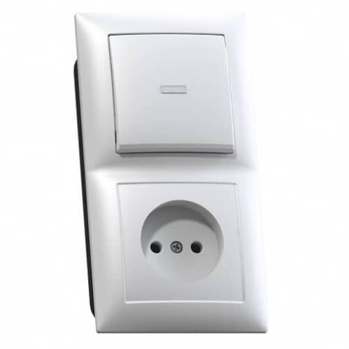 Купить Блок розетки с выключателем Кунцево-Электро Селена БКВР-417 одноклавишный белый по низкой цене