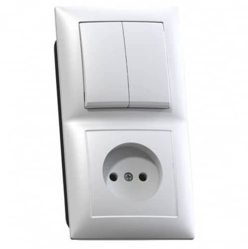 Купить Блок розетки с выключателем Кунцево-Электро Селена БКВР-409 двухклавишный белый по низкой цене