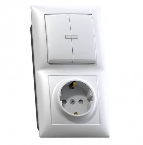 Купить Блок розетки с выключателем Кунцево-Электро Селена БКВР-424 двухклавишный белый по низкой цене