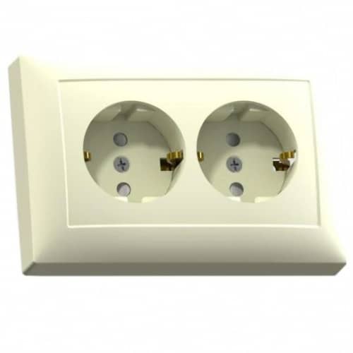 Купить Розетка Кунцево-Электро Селена РС16-401М двухместная с заземлением и защитными шторками Слоновая кость по низкой цене