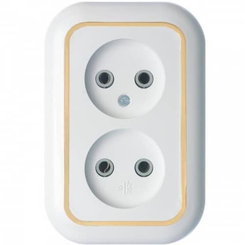 Купить Розетка Кунцево-Электро Валентина РС10-393(З) двухместная белая с золотом по низкой цене