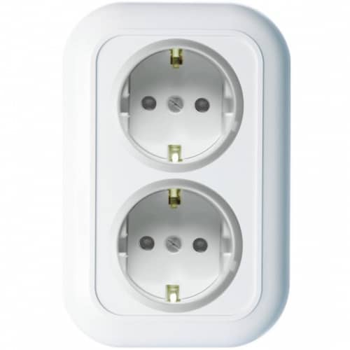 Купить Розетка Кунцево-Электро Валентина РС16-325 двухместная с заземлением и защитными шторками белая по низкой цене