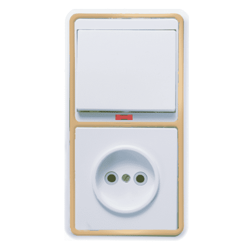 Купить Блок розетки с выключателем Кунцево-Электро Бэлла БКВР-214 одноклавишный белый с золотом по низкой цене