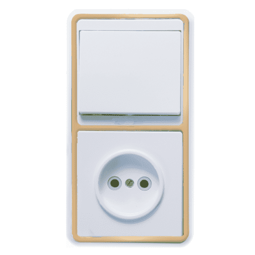 Купить Блок розетки с выключателем Кунцево-Электро Бэлла БКВР-037 одноклавишный белый с золотом по низкой цене