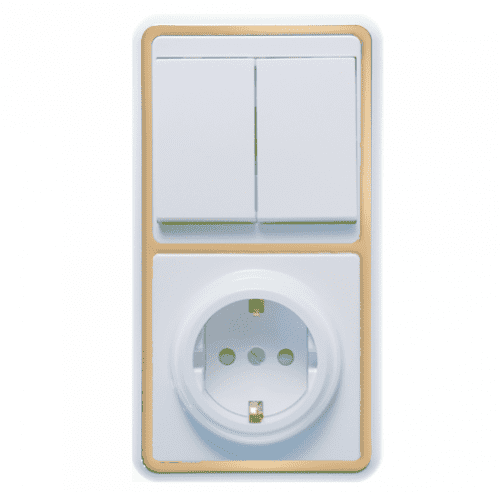 Купить Блок розетки с выключателем Кунцево-Электро Бэлла БКВР-034 двухклавишный белый с золотом по низкой цене
