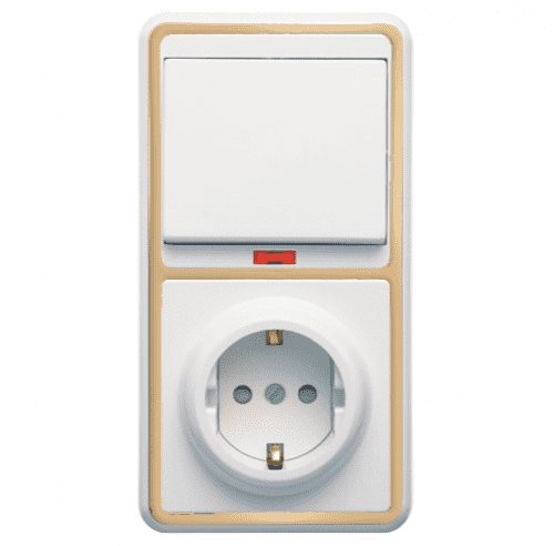 Купить Блок розетки с выключателем Кунцево-Электро Бэлла БКВР-211 одноклавишный белый с золотом по низкой цене