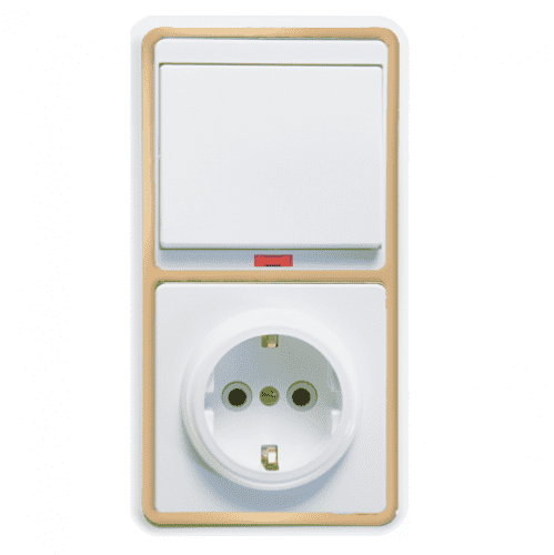 Купить Блок розетки с выключателем Кунцево-Электро Бэлла БКВР-056 одноклавишный белый с золотом по низкой цене