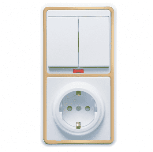 Купить Блок розетки с выключателем Кунцево-Электро Бэлла БКВР-210 двухклавишный белый с золотом по низкой цене