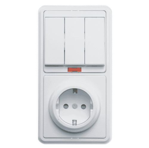 Купить Блок розетки с выключателем Кунцево-Электро Бэлла БКВР-209 трехклавишный белый по низкой цене