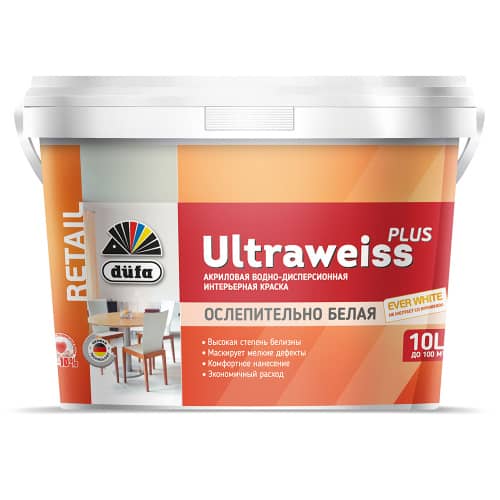 Купить Краска для потолков белоснежная dufa Retail Ultraweiss Plus 10 л по низкой цене