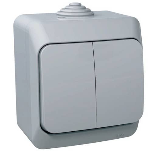 Купить Выключатель Schneider Electric Этюд BA10-042C IP44 двухклавишный серый по низкой цене