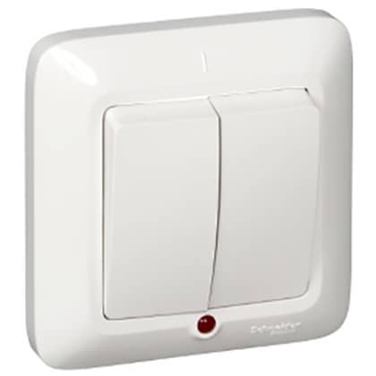 Купить Выключатель Schneider Electric Прима S56-039-B двухклавишный с индикатором белый по низкой цене