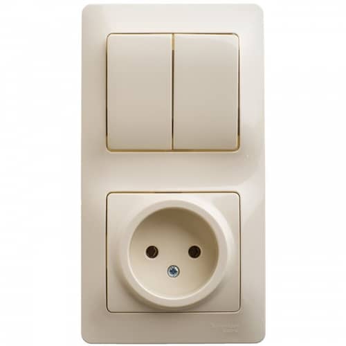 Купить Блок розетки с выключателем Schneider Electric Glossa GSL000272 двухклавишный бежевый по низкой цене