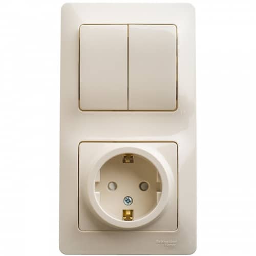Купить Блок розетки с выключателем Schneider Electric Glossa GSL000274 двухклавишный бежевый по низкой цене