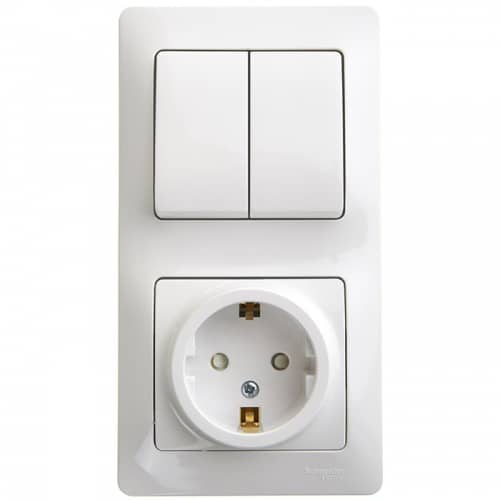 Купить Блок розетки с выключателем Schneider Electric Glossa GSL000174 двухклавишный белый по низкой цене