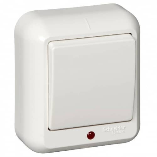 Купить Выключатель Schneider Electric Прима A16-046-B одноклавишный с индикатором белый по низкой цене