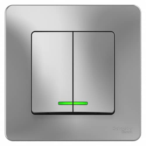 Купить Выключатель Schneider Electric Blanca BLNVS010513 двухклавишный с индикатором алюминий по низкой цене