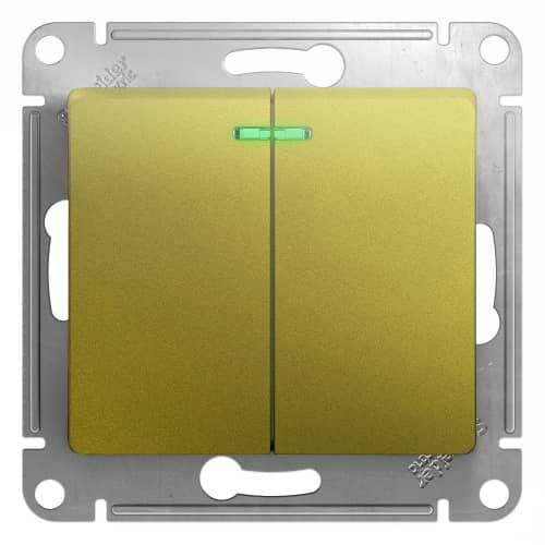 Купить Выключатель Schneider Electric Glossa GSL001053 двухклавишный с индикатором фисташковый по низкой цене