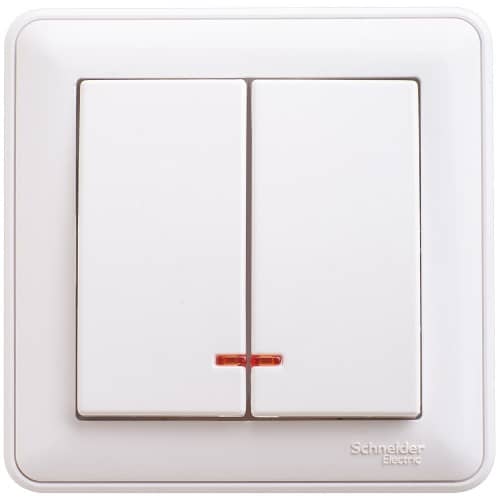 Купить Выключатель Schneider Electric W59 VS510-251-18 двухклавишный с индикатором белый по низкой цене
