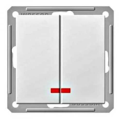 Купить Выключатель Schneider Electric Дуэт WDE000153 двухклавишный с индикатором белый по низкой цене