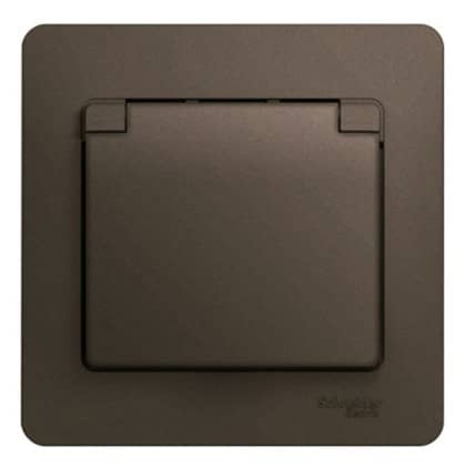 Купить Розетка Schneider Electric Glossa GSL000846 одноместная с заземлением и защитными шторками с крышкой шоколад по низкой цене
