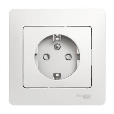 Купить Розетка Schneider Electric Glossa GSL000144 одноместная с заземлением и защитными шторками белая по низкой цене