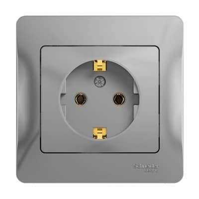 Купить Розетка Schneider Electric Glossa GSL000342 одноместная с заземлением алюминий по низкой цене