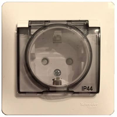 Купить Розетка Schneider Electric Glossa GSL000248 одноместная с заземлением и защитными шторками с крышкой бежевая по низкой цене