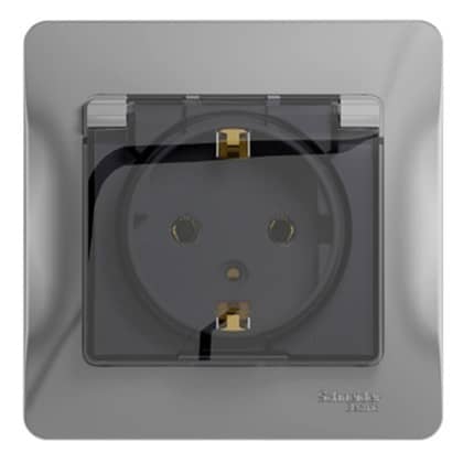 Купить Розетка Schneider Electric Glossa GSL000346 одноместная с заземлением и защитными шторками с крышкой алюминий по низкой цене