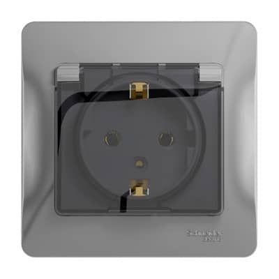 Купить Розетка Schneider Electric Glossa GSL000348 одноместная с заземлением и защитными шторками с крышкой алюминий по низкой цене
