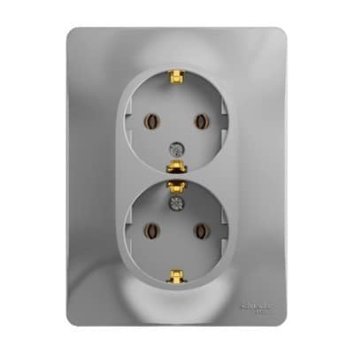 Купить Розетка Schneider Electric Glossa GSL000324 двухместная с заземлением алюминий по низкой цене