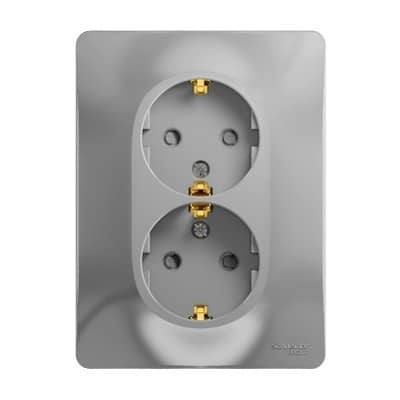 Купить Розетка Schneider Electric Glossa GSL000326 двухместная с заземлением и защитными шторками алюминий по низкой цене