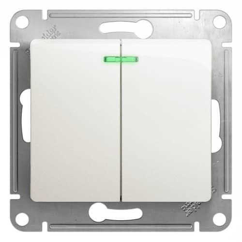 Купить Выключатель Schneider Electric Glossa GSL000653 двухклавишный с индикатором перламутр по низкой цене