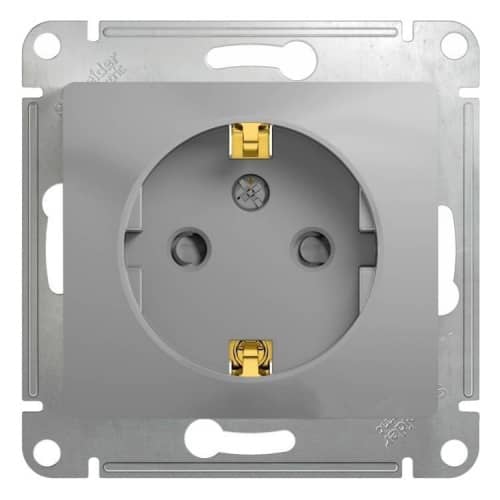 Купить Розетка Schneider Electric Glossa GSL000345 одноместная с заземлением и защитными шторками алюминий по низкой цене