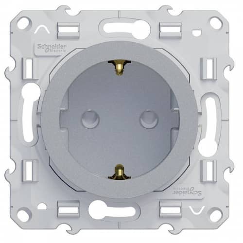 Купить Розетка Schneider Electric Odace S53R037 одноместная с заземлением и защитными шторками алюминий по низкой цене