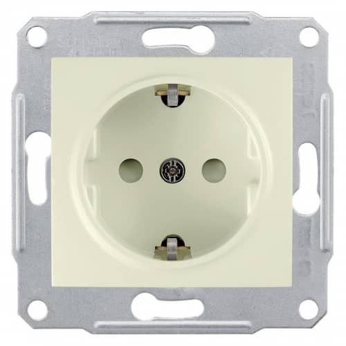 Купить Розетка Schneider Electric Sedna SDN3000147 одноместная с заземлением и защитными шторками бежевый по низкой цене
