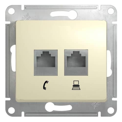 Купить Розетка Schneider Electric Glossa GSL000285 RJ11+RJ45 телефонно-компьютерная двойной бежевый по низкой цене