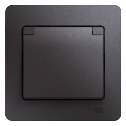 Купить Розетка Schneider Electric Glossa GSL001346 одноместная с заземлением и защитными шторками с крышкой графит по низкой цене