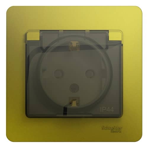 Купить Розетка Schneider Electric Glossa GSL001048 одноместная с заземлением и защитными шторками с крышкой фисташковый по низкой цене