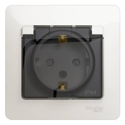 Купить Розетка Schneider Electric Glossa GSL000648 одноместная с заземлением и защитными шторками с крышкой перламутр по низкой цене