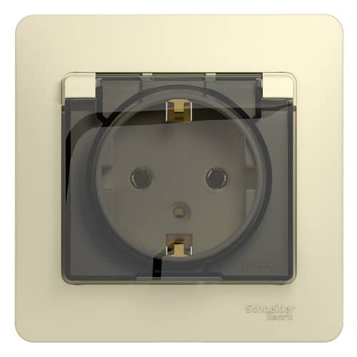 Купить Розетка Schneider Electric Glossa GSL000246 одноместная с заземлением и защитными шторками с крышкой бежевая по низкой цене