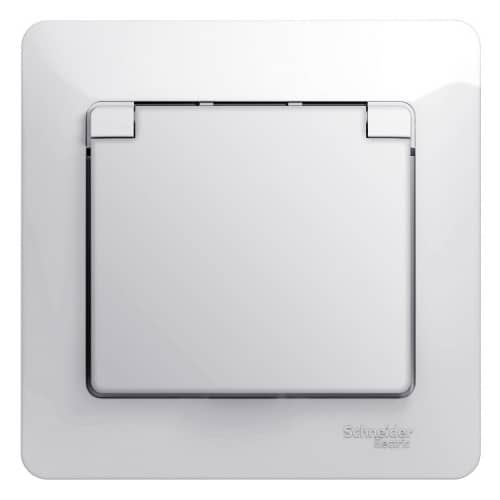 Купить Розетка Schneider Electric Glossa GSL000146 одноместная с заземлением и защитными шторками с крышкой белая по низкой цене