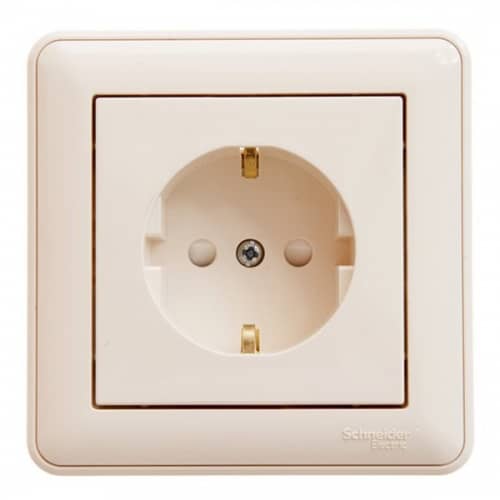 Купить Розетка Schneider Electric W59 RS16-152-28 одноместная с заземлением и защитными шторками Слоновая кость по низкой цене