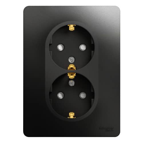 Купить Розетка Schneider Electric Glossa GSL000726 двухместная с заземлением и защитными шторками антрацит по низкой цене