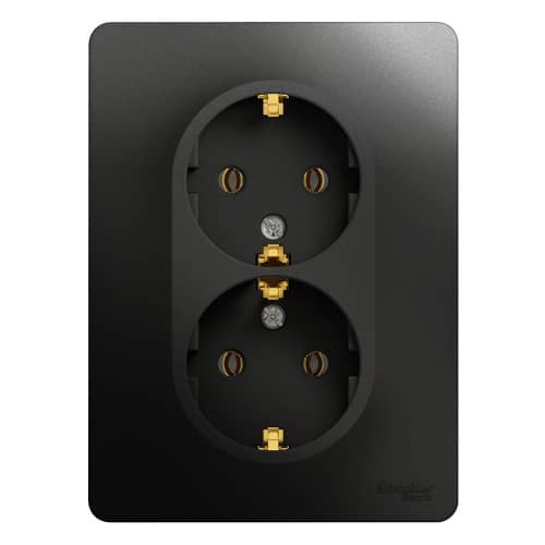 Купить Розетка Schneider Electric Glossa GSL000724 двухместная с заземлением антрацит по низкой цене