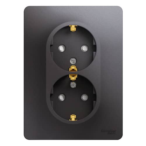 Купить Розетка Schneider Electric Glossa GSL001326 двухместная с заземлением и защитными шторками графит по низкой цене