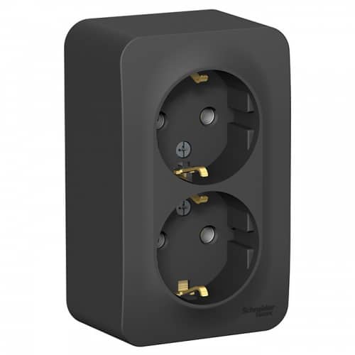 Купить Розетка Schneider Electric Blanca BLNRA010216 двухместная с заземлением и изолирующей пластиной антрацит по низкой цене