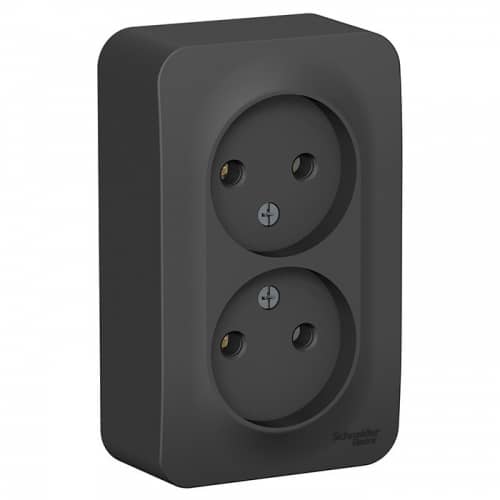 Купить Розетка Schneider Electric Blanca BLNRA000216 двухместная без заземления с изолирующей пластиной антрацит по низкой цене